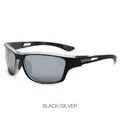 Polarized sports sunglasses with classic black frame and silver mirrored lenses - Black Frame Silver Mirrored Lens