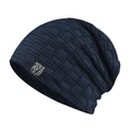 Close-up of navy blue knit beanie texture and white bear emblem on the brim - Adjustable / Navy Blue (Roaring Bear Patch)