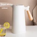 1L pearl white insulated coffee pot with ergonomic wooden handle and glass liner - Plain Style / White
