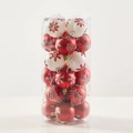 8cm red and white Christmas ball set with silver snowflake patterns in clear tube - Red/White