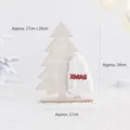 Wooden Christmas tree tabletop ornament with white pom-poms and red XMAS letters - Christmas Tree