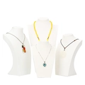 Set of four white PU leather portrait bust stands for necklace jewelry display - Small (Height 25cm) / White