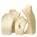 Beige PU brushed necklace bust display stands featuring a silver amber pendant necklace - Small (Height 25cm) / Champagne