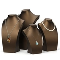 Deep brown matte portrait neck busts displaying various necklaces on a white background - Small (Height 25cm) / Coffee