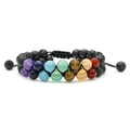 Handmade double-layered braided bracelet with volcanic lava stones and chakra beads - Multicolor Lava Stone