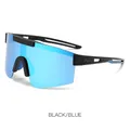 Polarized sports sunglasses featuring a black semi-rimless frame and blue mirrored lenses - Black Frame Blue Lens