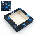 Scatola per ciglia in carta nera con motivo a farfalla blu e finestra trasparente - Base Nera Farfalla Blu-N. 35