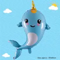 Blue narwhal foil balloon 90x66cm with golden horn for marine theme party decor - New Blue Narwhal Betty