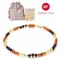 Natürliche Bernstein-Babykette mit bunten Perlen, Leinenbeutel und Zertifikat - Poliert (Mit Zertifikat und Verpackung)