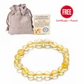 Natural Baltic lemon amber bead bracelet for babies with linen pouch and certificate - Golden Amber