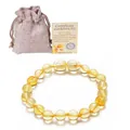 Natural Baltic lemon amber bead bracelet for babies with linen pouch and certificate - Golden Amber
