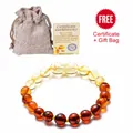Baltic amber bead bracelet for babies with authenticity certificate and linen pouch - Rainbow Amber