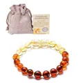 Baltic amber bead bracelet for babies with authenticity certificate and linen pouch - Rainbow Amber
