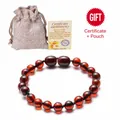 Reddish-brown Baltic amber bead bracelet for babies with linen pouch and certificate - Blood Amber