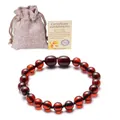 Reddish-brown Baltic amber bead bracelet for babies with linen pouch and certificate - Blood Amber