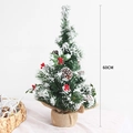 60cm snowy Christmas tree with red berries, pine cones and rustic burlap base decoration - Style 1
