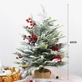 Snow-flocked 60cm Christmas tree with red berries and a rustic burlap base decor - Style 5