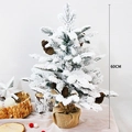 60cm flocked Christmas tree with snow effect, natural pine cones, and burlap base - Style 4