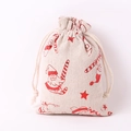 Beiger Jutesack für Weihnachten mit roten Weihnachtsmann-Motiven und Kordelzug - Roter Weihnachtsmann