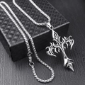 Hip hop flame cross titanium steel necklace with silver box chain on a black gift box - Flame Cross Style (Silver)