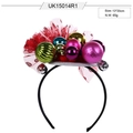 Detail van een kerst hoofdband met kleurrijke ballen en bellen, maat 13x20cm - Discobal & Strik Bellen Hoofdband