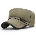 Washed cotton cadet cap in khaki green with black leather trim and metal side vents - Adjustable / Army Green