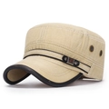 Berretto cadet kaki in tela con bordo in pelle nera e occhielli in metallo - Regolabile / Beige