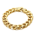 Bracciale cubano dorato in acciaio inossidabile con fibbia decorata su sfondo bianco neutro - Maglia Cubana (KB139255-Z) / Bracciale Oro