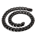 Men's black stainless steel flat Cuban link chain necklace with matte finish and lobster clasp - Black Necklace