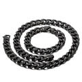 Men's black titanium steel cuban chain set with engraved floral lobster clasps - Black Zirconia Set