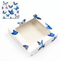 Square butterfly eyelash box with transparent window in blue pattern design - White Base Blue Butterfly-No. 23