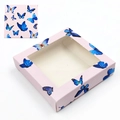 Scatola per ciglia rosa con motivo a farfalla blu e finestra trasparente quadrata - Base Rosa Farfalla Blu-N. 27