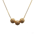 Gold box chain necklace featuring three hollow patterned beads with micro zircon accents - 3 Balls / Gold