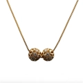 Gold box chain necklace featuring dual 8mm pavé zircon hollow spherical pendants - 2 Balls / Gold