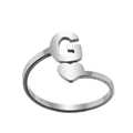 Detail of silver stainless steel adjustable ring featuring a letter G and heart design - Letter G / Steel