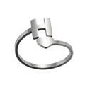 Detailed view of silver brushed steel ring featuring letter H and heart design - Letter H / Steel