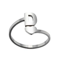 Detailed macro view of silver open ring featuring a polished letter D and heart charm - Letter D / Steel