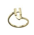 Macro detail of gold-plated open ring featuring H-letter motif and heart shape design - Letter H / Gold