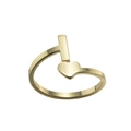 Detail shot of golden open ring featuring a T-letter and heart design on white background - I (T-Shape) / Gold