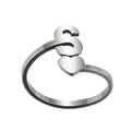 Detailed top view of a polished silver heart ring featuring an engraved letter S detail - S / Steel