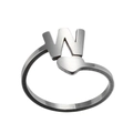 Close-up of silver letter W ring with heart shape and matte stainless steel finish - Letter W / Steel