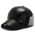 Berretto da baseball invernale da uomo in pelle nera con paraorecchie e fodera in pelliccia - Taglia unica / Grigio