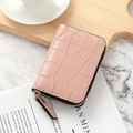 Pink crocodile texture mini card wallet for women with elegant gold zipper detail - Deep Pink