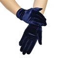 Detailed view of the dark blue velvet texture and stitching on women's winter gloves - One Size / Dark Blue
