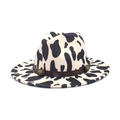 Cow print wool felt fedora with vintage metal buckle and leather band for women - M (56-58cm) / Off White