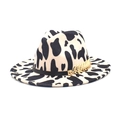 Cow print fedora hat with felt wide brim and black band with gold leaf buckle - M (56-58cm) / Off White