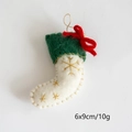 Handmade wool felt Christmas stocking pendant with white snowflake and red bow detail - Christmas Sock / 6x9cm / White