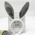 Detail view of plush white and grey bunny ears headband with soft faux fur texture - White and Grey Rabbit