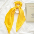 Elegant bright yellow velvet ponytail scrunchie with long ribbon tie for women - Yellow Velvet Streamer