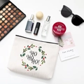 White Christmas cotton makeup bag with HO HO HO print and holiday berry wreath detail - Style C
